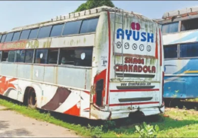 Abandoned bus occupies the road